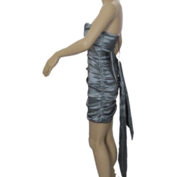 Klesis Grey Metallic V-Bar Bardot Mini Dress - Picture 3 of 8